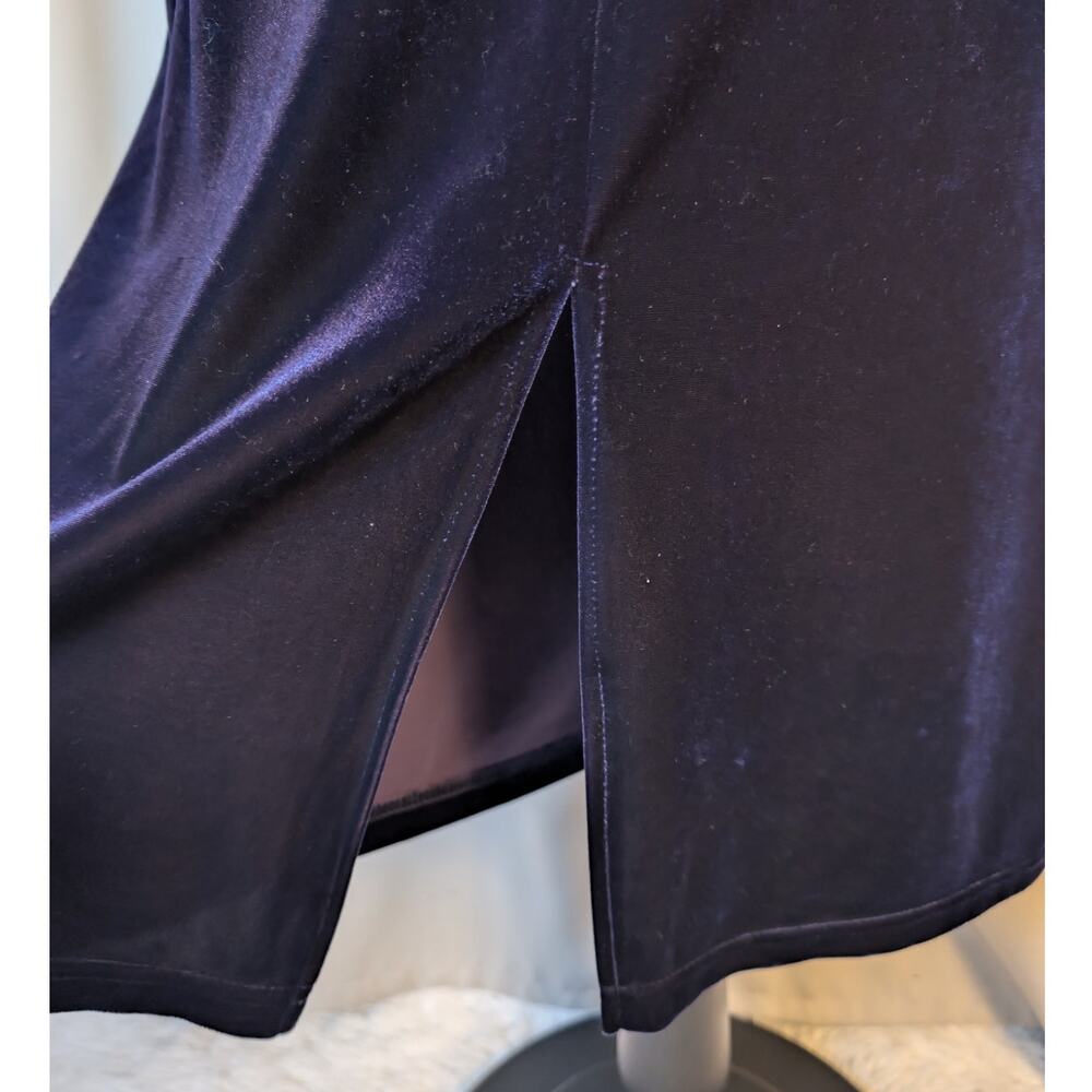 Vintage 90s Kathie Lee Purple Velvet Midi Dress Minimalist Bodycon Cocktail S - Picture 13 of 16